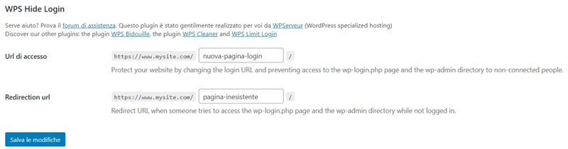 Schermata del plugin di sicurezza per WordPress WPS Hide Login